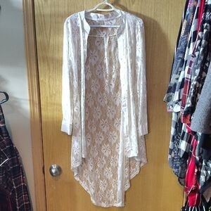 Rosegal Cream Lace Floral Kimono Cover-Up